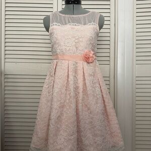 Jona Michelle Blush Pink Lace Dress with Floral Accent